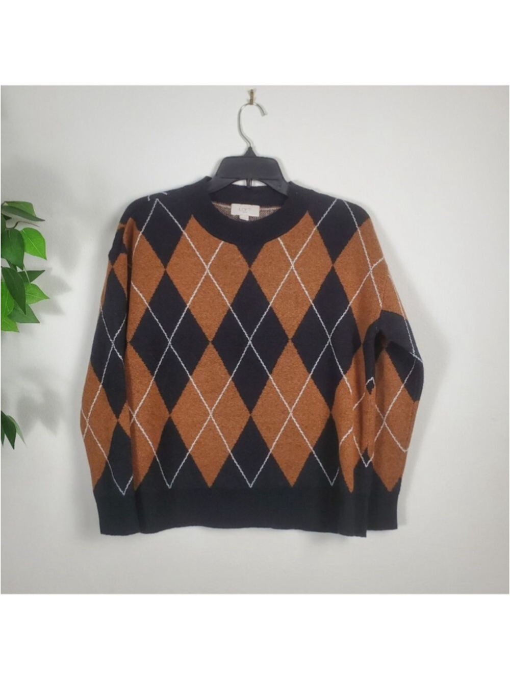 LOFT Sweater Argyle Patterned Black and Brown Women's Size XS